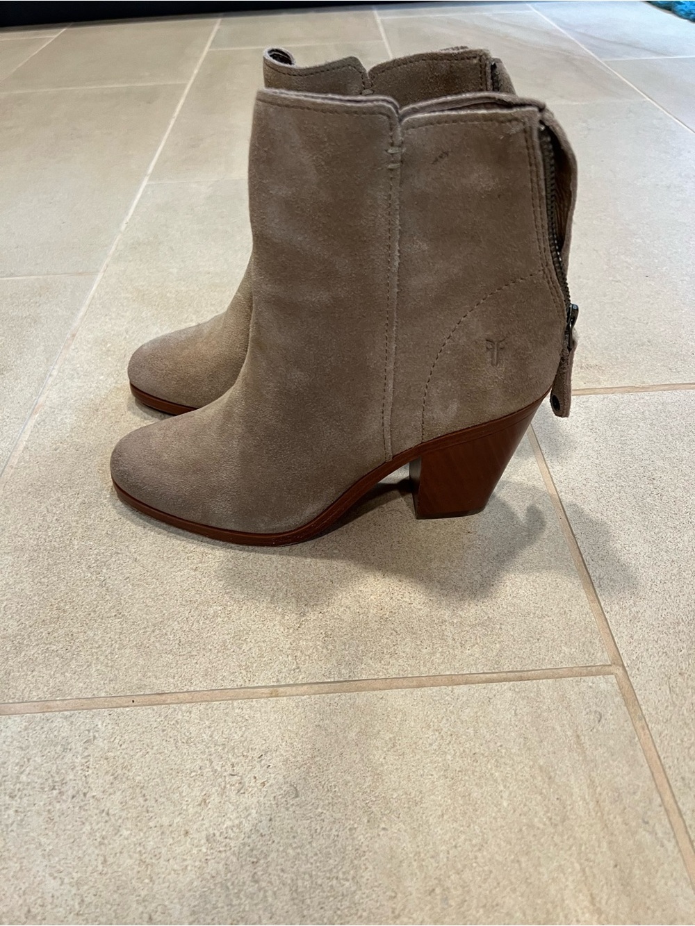Frye Suede Ankle Booties in Taupe